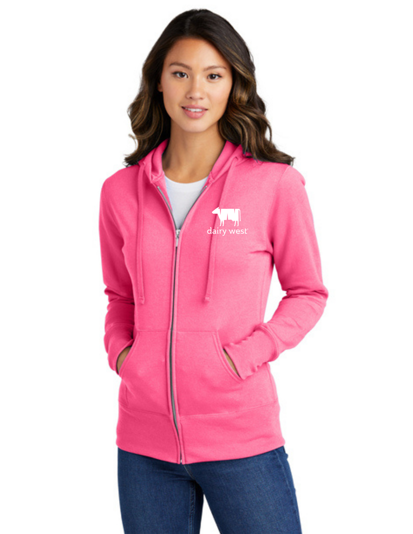 Women's Pink Zip Up White Logo